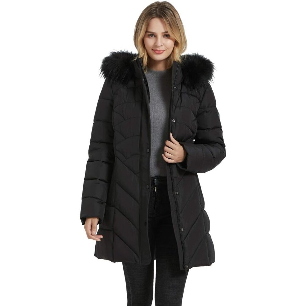 Women's Black Winter Warm Thicken Long Outwear Pockets Coat Parka Jacket